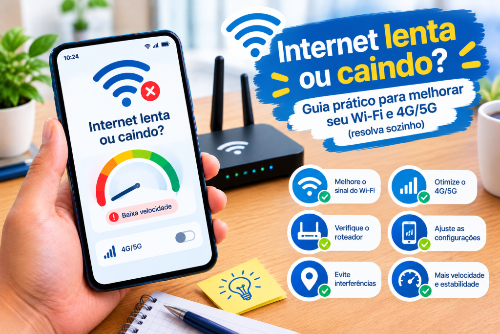 Internet lenta ou caindo Guia prático para melhorar seu Wi-Fi e 4G5G (resolva sozinho)